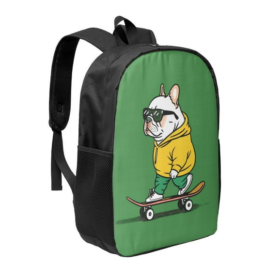 Goofa Cool Skateboarding Bulldog Pattern 17in Student Backpack - School, Travel, Work Bookbag -Laptop Backpack,Water Resistant College School Computer Bag