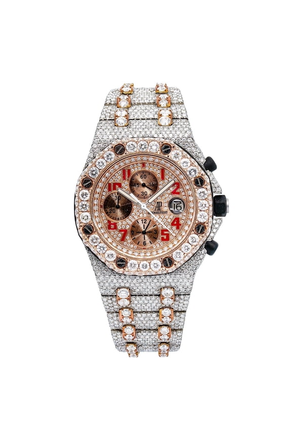 Pre-Owned Audemars Piguet Royal Oak Offshore Chronograph 42MM 26170ST Diamond Paved Arabic Dial Custom Aftermarket Two Tone Rose Gold Bracelet
