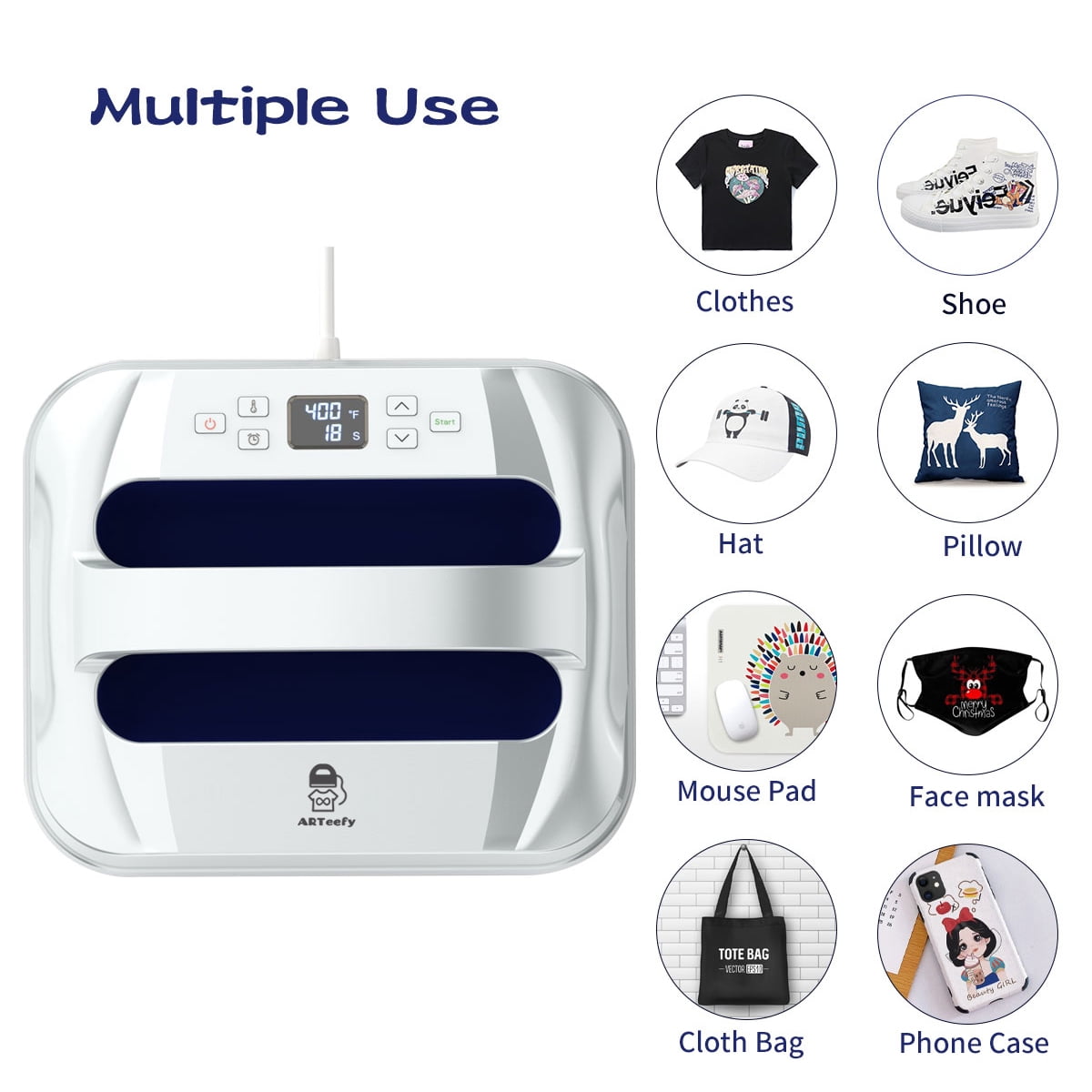 ARTeefy HP3 12" x 10" Portable Heat Press Machine for T-Shirts, Sublimation and HTV Vinyl, Silver Navy