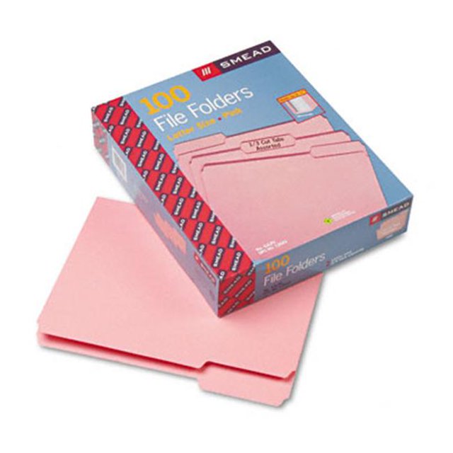 Smead File Folders- 1/3 Cut- Top Tab- Letter- Pink- 100/Box