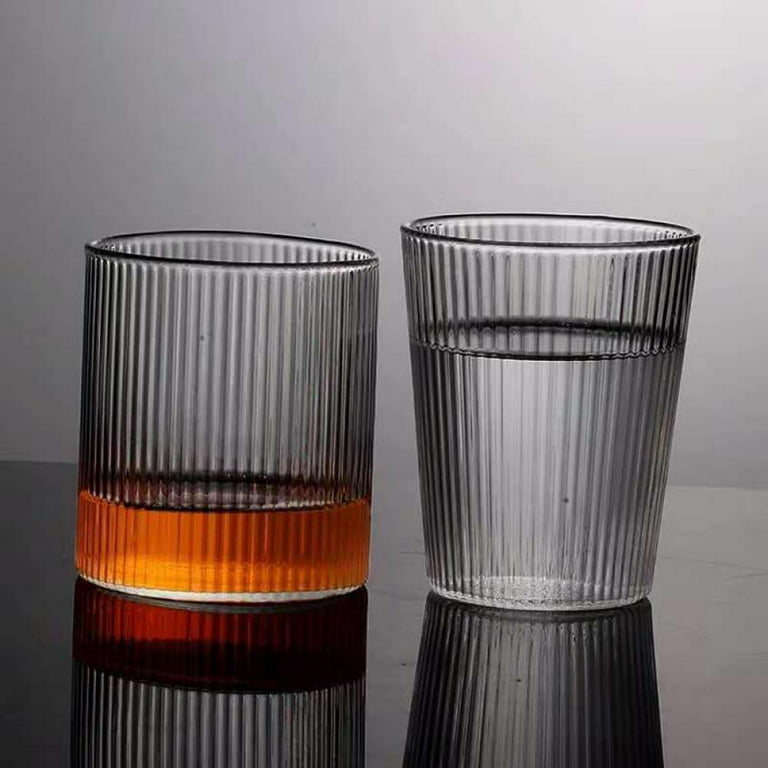 Glass Coffee Mugs Clear Mug - 14 Oz Ribbed Mugs with Straw Spoon Classical  Verti