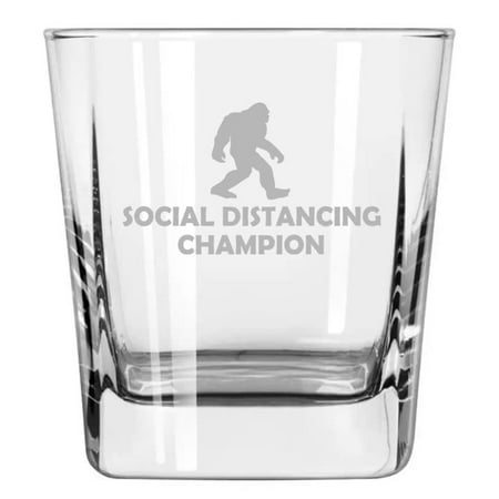 

12 oz Square Base Rocks Whiskey Double Old Fashioned Glass Social Distancing Champion Bigfoot Sasquatch