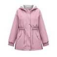 thumbnail image 3 of Girls' Jacket,Kids Mid-Length Slightly Waterproof Windproof Solid Color Hooded Coat, 3 of 3