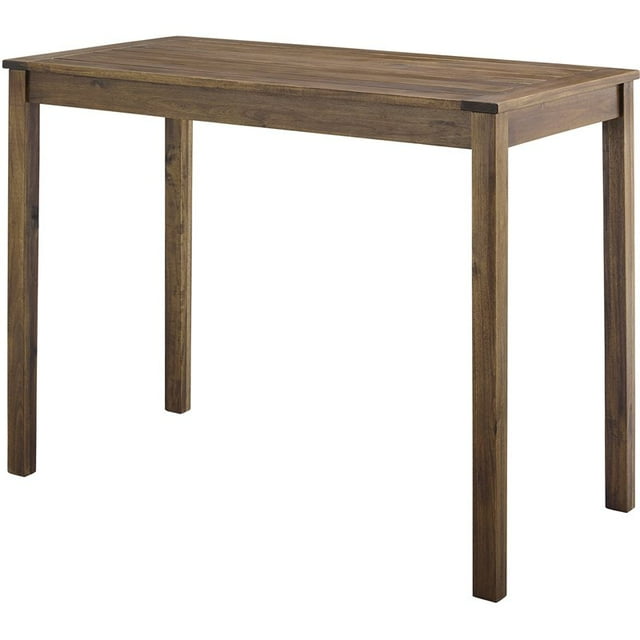 Solid Acacia Wood Counter Height Table with Slat Style Table-Top in Dark Brown