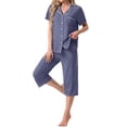 thumbnail image 2 of MINTREUS Pajama Sets for Women Notch Knit Top and Capri Pants Pjs Soft Lounge Sets, 2 Piece, Sizes M-3X, 2 of 7