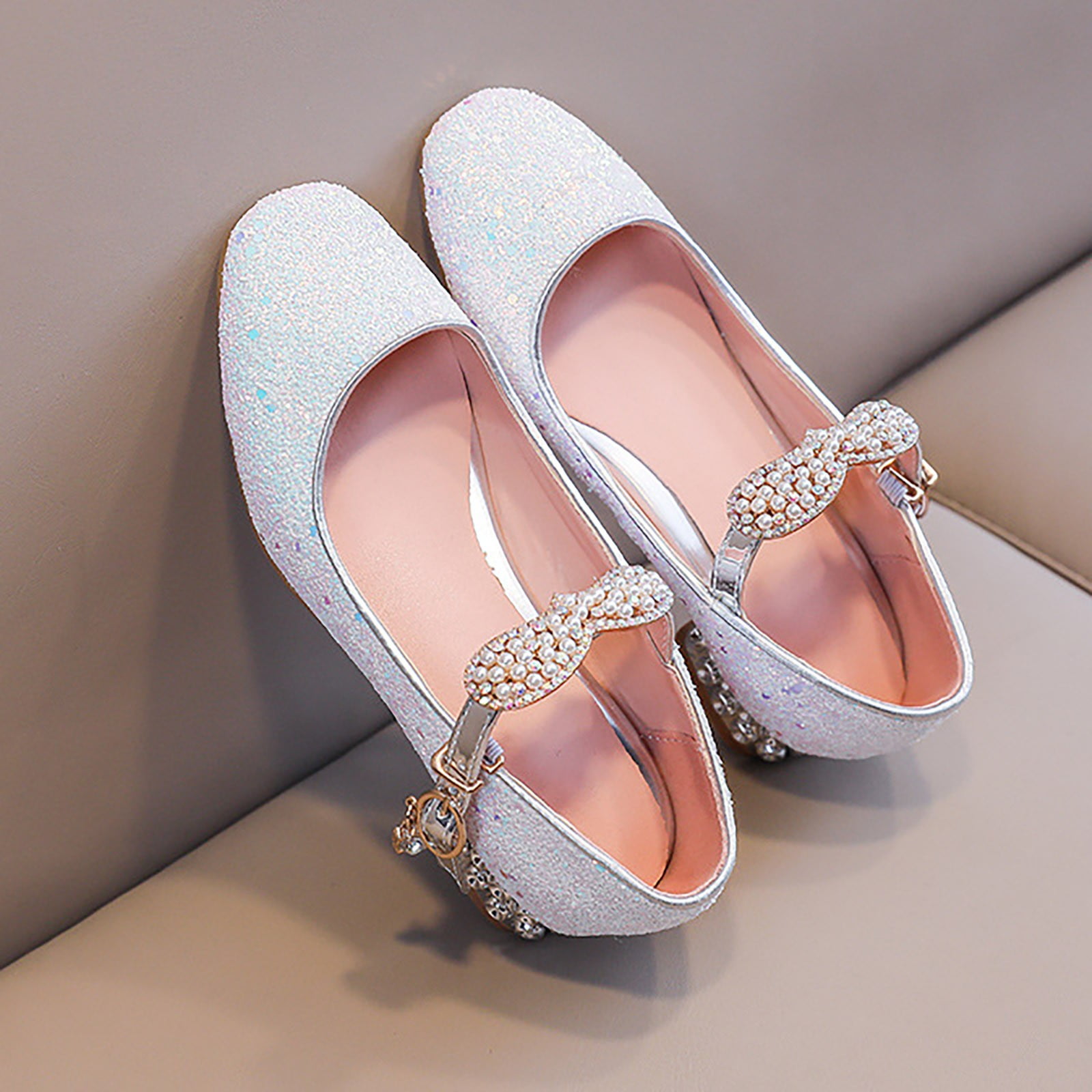 adviicd Toddler Sandals Girls Low Heels Sandals Open Toes with Ankle Strap Rhinestone Dress Shoes for Kids White 34
