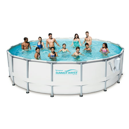 Summer Waves Elite 18′ x 48″ Round Premium Metal Frame Wicker Print Above Ground Swimming Pool Set with Deluxe Accessory Kit