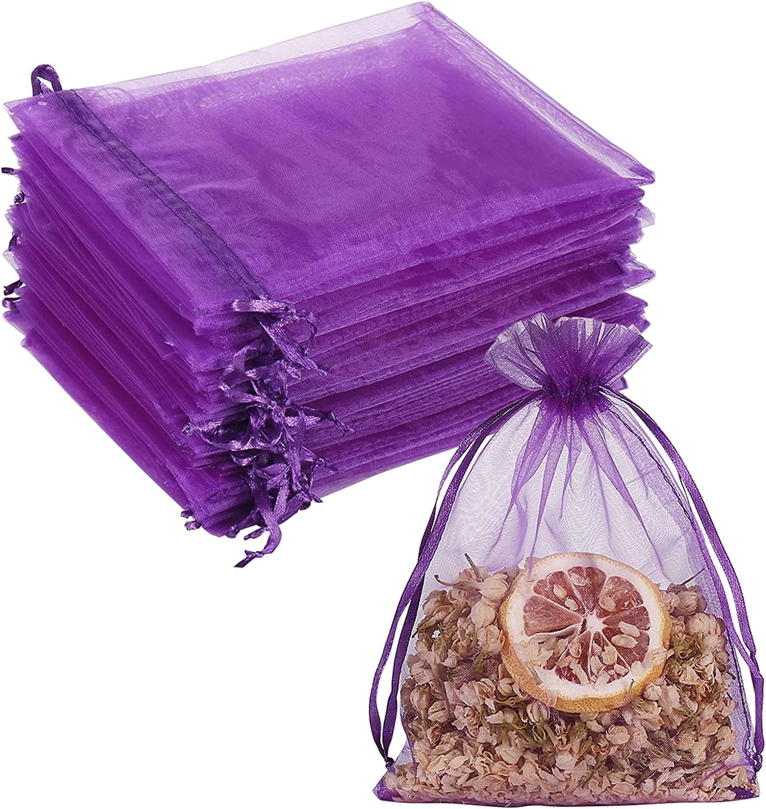 100 Sacchetti Porta Regalo In Organza Con Farfalla, Chiusura A Cordoncino, Per Bomboniere E Matrimoni (3 Misure)