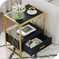 thumbnail image 6 of Dextrus End Table with Drawer and Storage Shelf, Modern Nightstand Table Sofa Side Table with Sintered Stone Tabletop and Metal Leaf Shaped Frame for Living Room, Bedroom, Black and Gold, 6 of 7