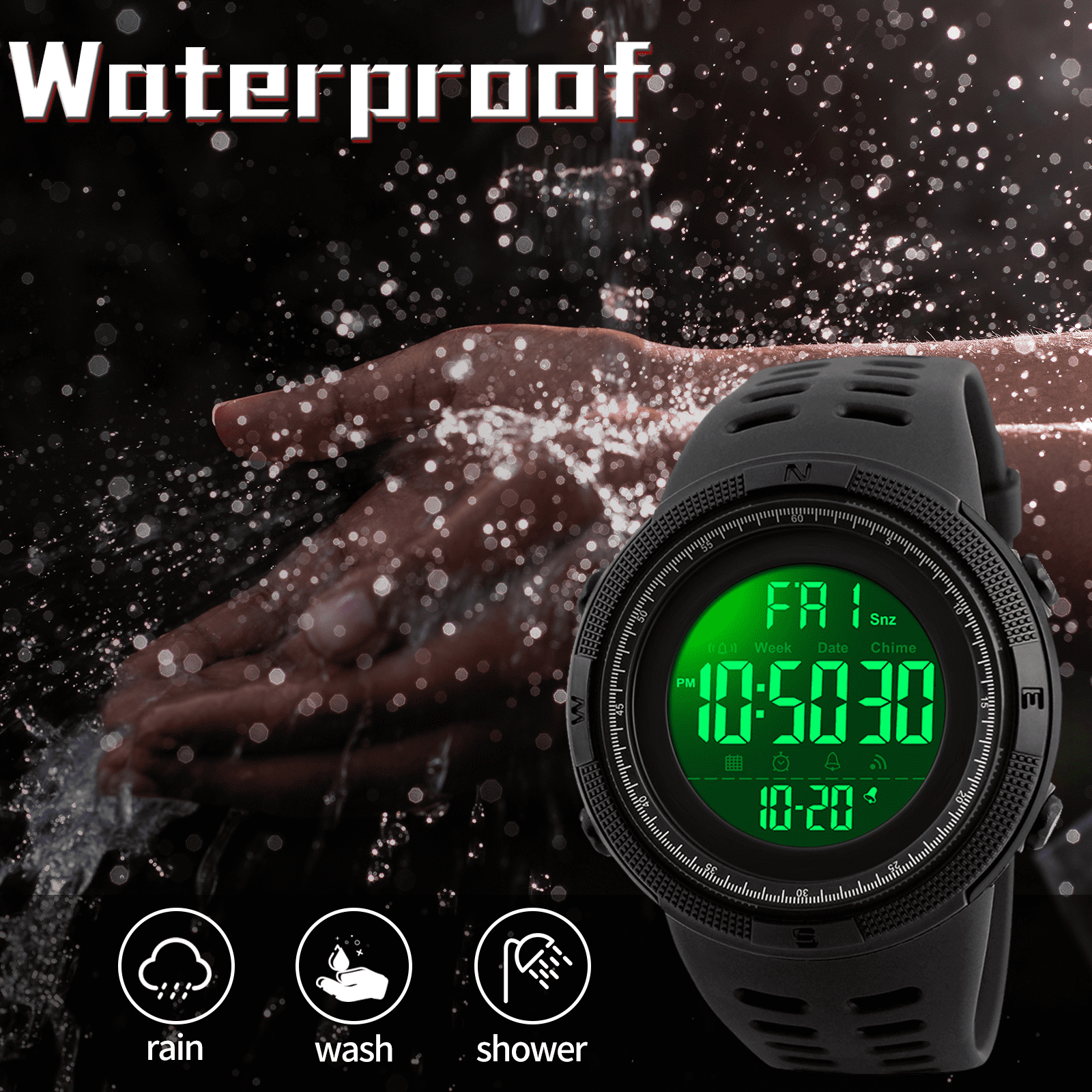 SKMEI Men's Watch, Waterproof Digital Sport Watch, Military Digital Watch Alarm Back Light Classic Watch, Black