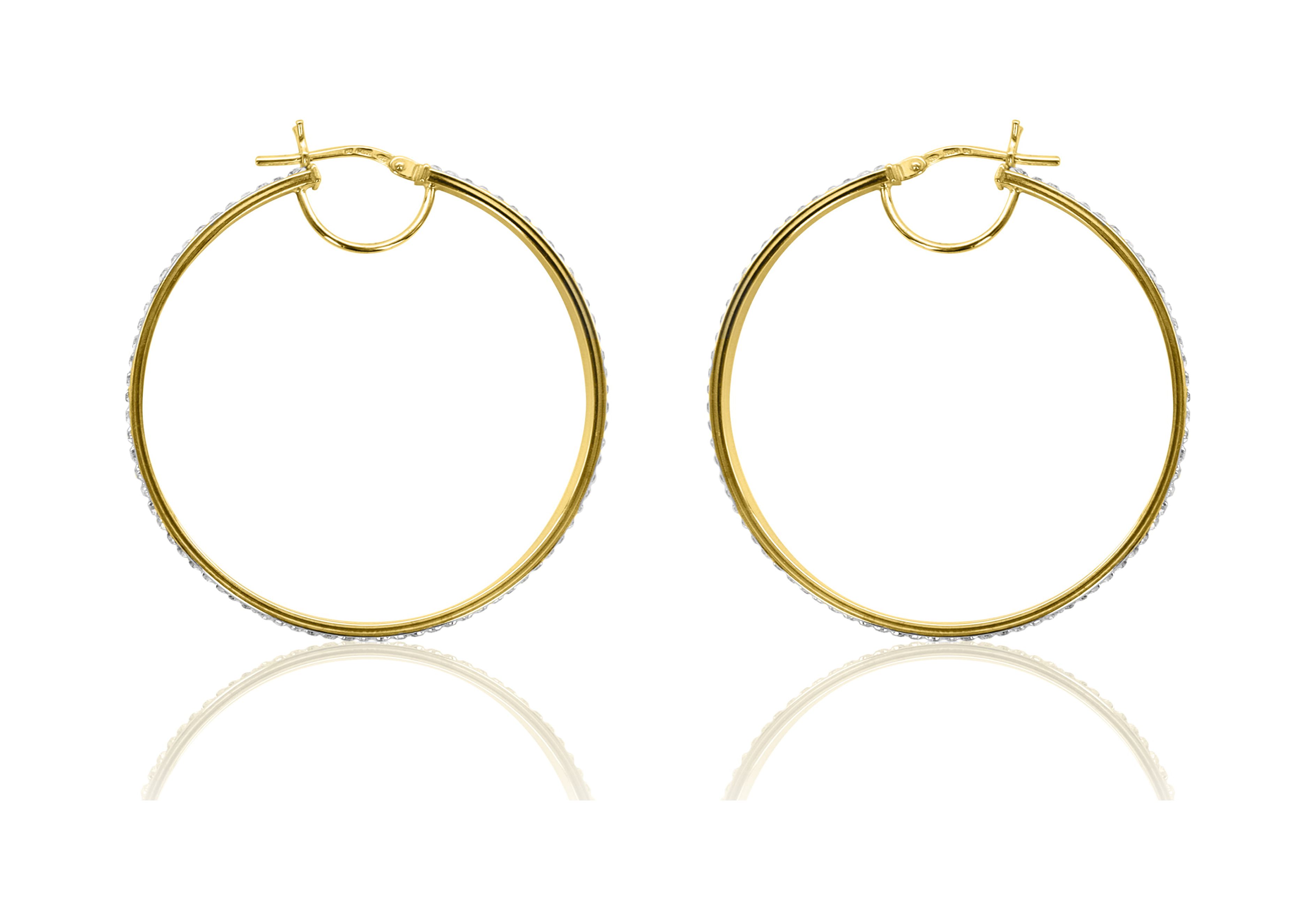Brilliance Fine Jewelry 14K Gold Plated Sterling Silver Classic Crystal Round Hoop Adults Earring