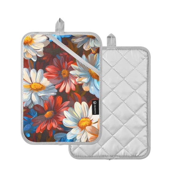 Yayeee Pot Holders Kitchen Heat Resistant with Pockets 7"x9.8" Cotton Oven Cooking Hot Pads, Vibrant Floral