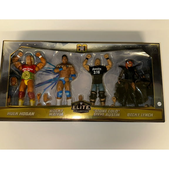 WWE Elite Collection Then. Now. Forever. Together 4-Pack: Hulk Hogan, Rocky Maivia, "Stone Cold" Steve Austin & Becky Lynch