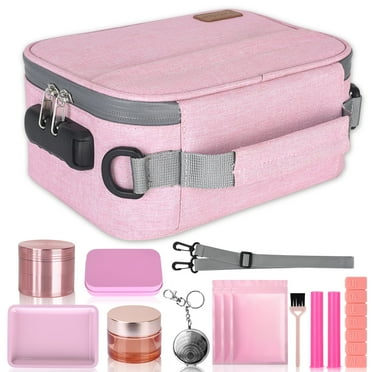 PODAHO Large Smell Proof Bag Set with 10 Items, Carbon Lined Smell Proof Box Case with Combination Lock, Odor Proof Containers Pouch for Storage Products, Great Gift for Women, (Pink Set)