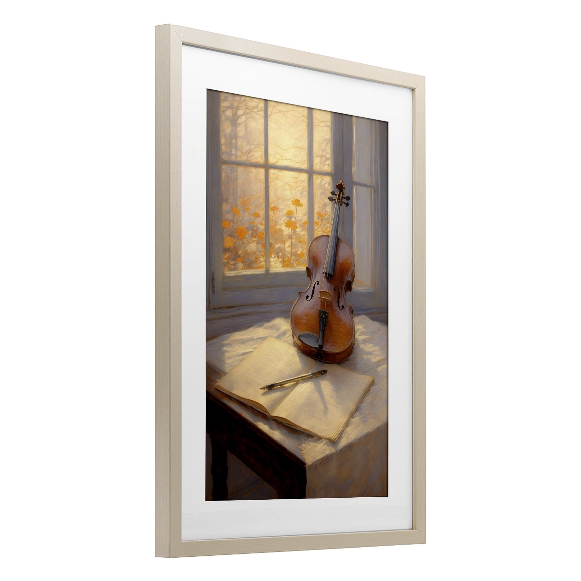 Stupell Industries Autumn Sunlit Violin Birch Framed Print Under Glass, design by Angie Hawke