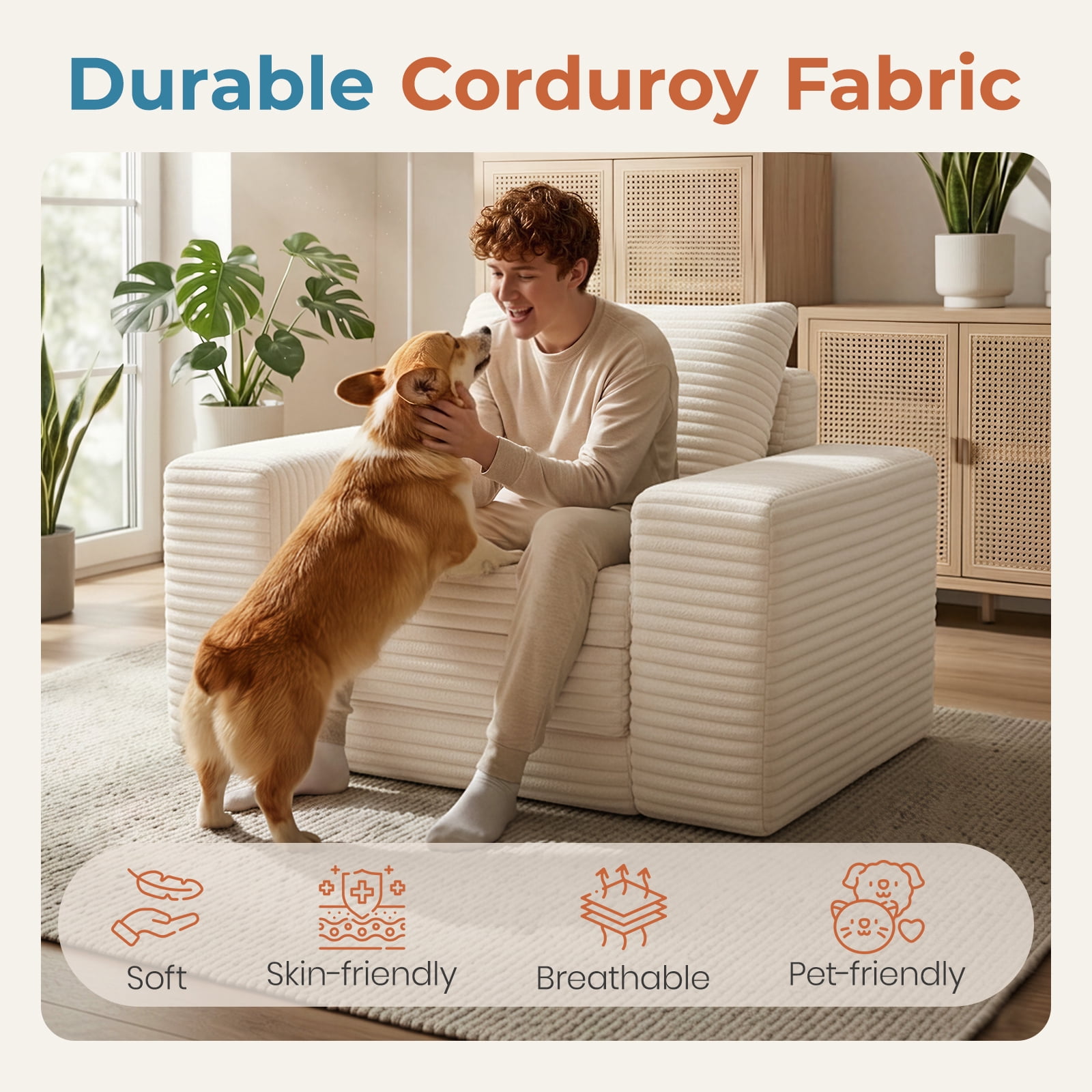 Single Pull Out Folding Sofa Bed, Corduroy Convertible Sleeper Couch with High Density Memory Foam & Pillow, 75.6" Sleeping Surface Space Saving Sofa for Dorm Apartment Guest Room