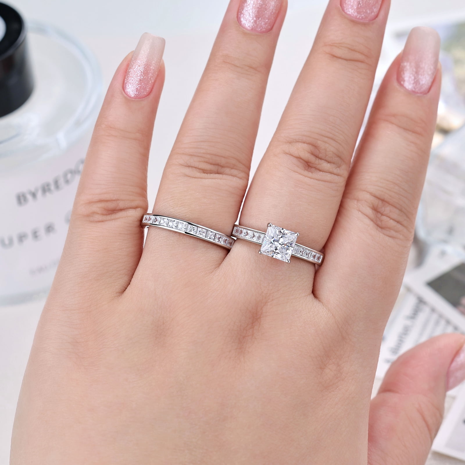 Newshe Jewellery 4 Ct Moissanite Wedding Rings for Women Promise Engagement Ring Sets VVS1 D Color Princess Size 10