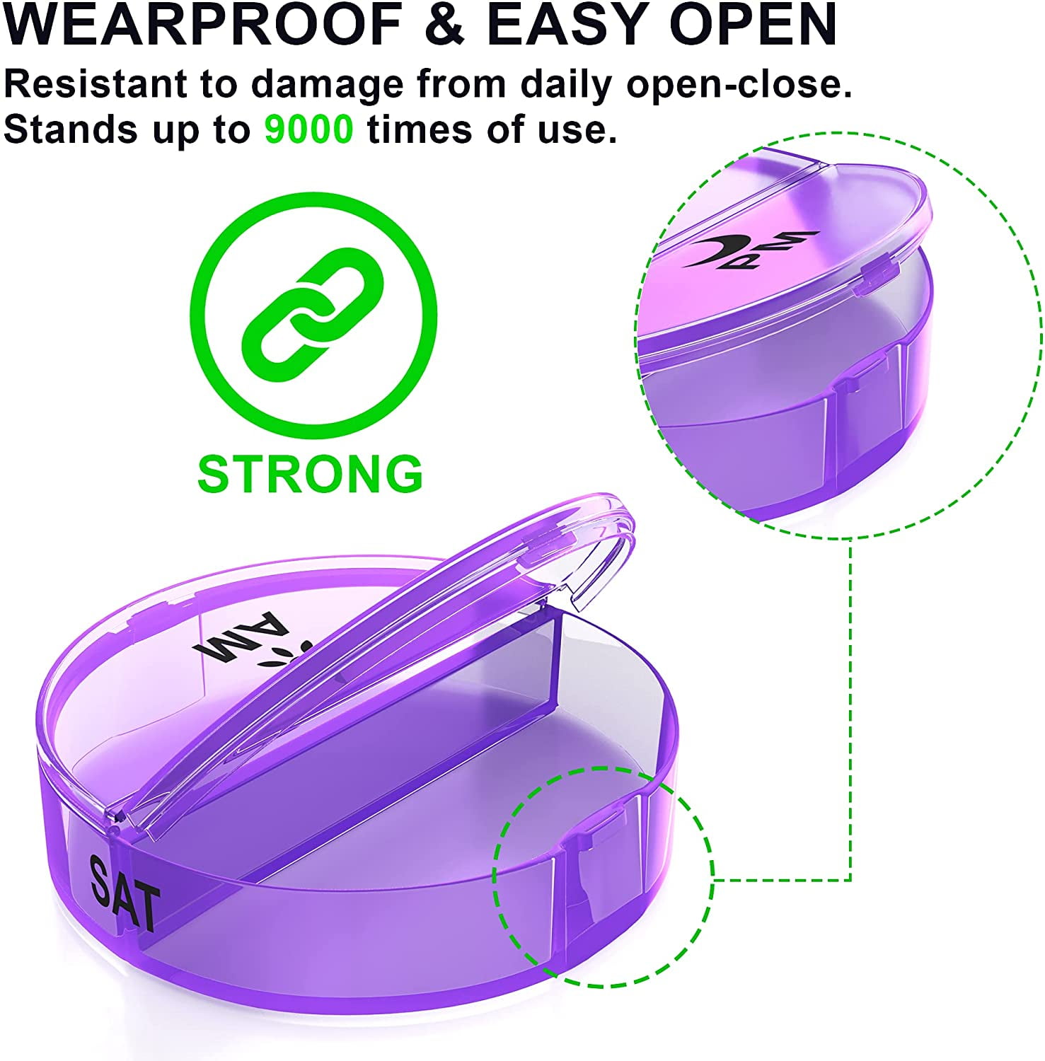 ZzTeck Pill Organizer 2 Times a Day - Weekly AM PM Pill Box Case