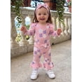 thumbnail image 3 of Loicainy Infant Baby Girl Fall Outfits 3 6 9 12 Months Flower Print Long Sleeve Romper Flare Pants Headband Clothes Set, 3 of 9