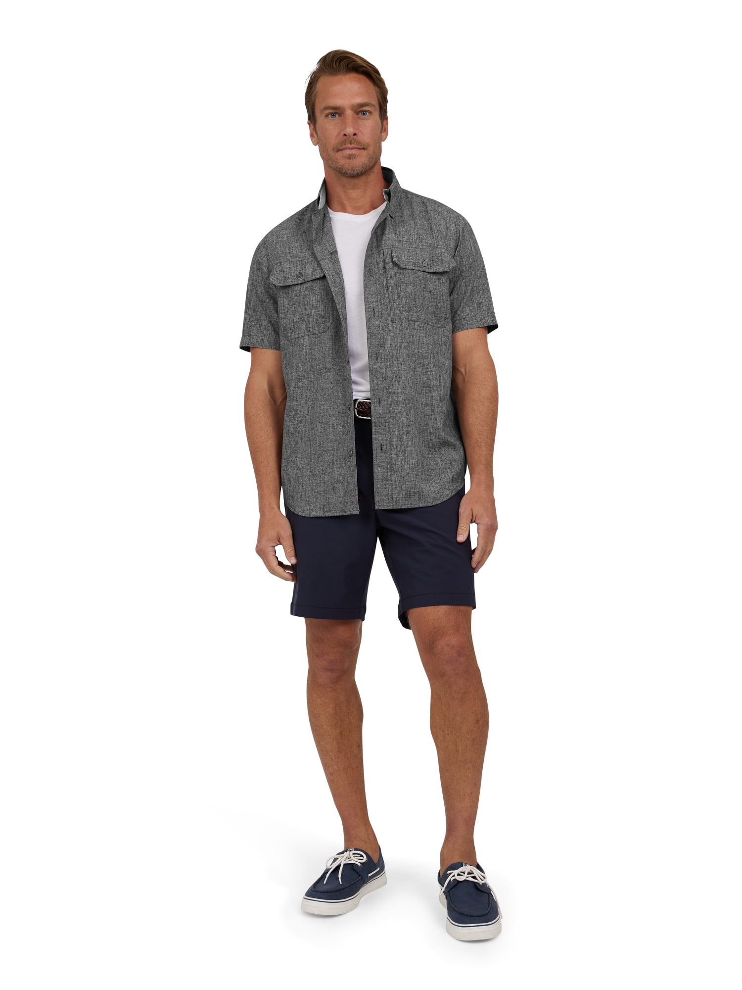 Chaps Men's and Big Men's Short Sleeve Everyday Performance Chambray Shirt, Sizes S-3XL