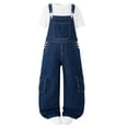 thumbnail image 3 of OGLCCG Girls Denim Overalls Kids Sleeveless Wide Leg Jumpsuit Solid Color Teens Bib Overall with Pockets 7-13 Years, 3 of 8