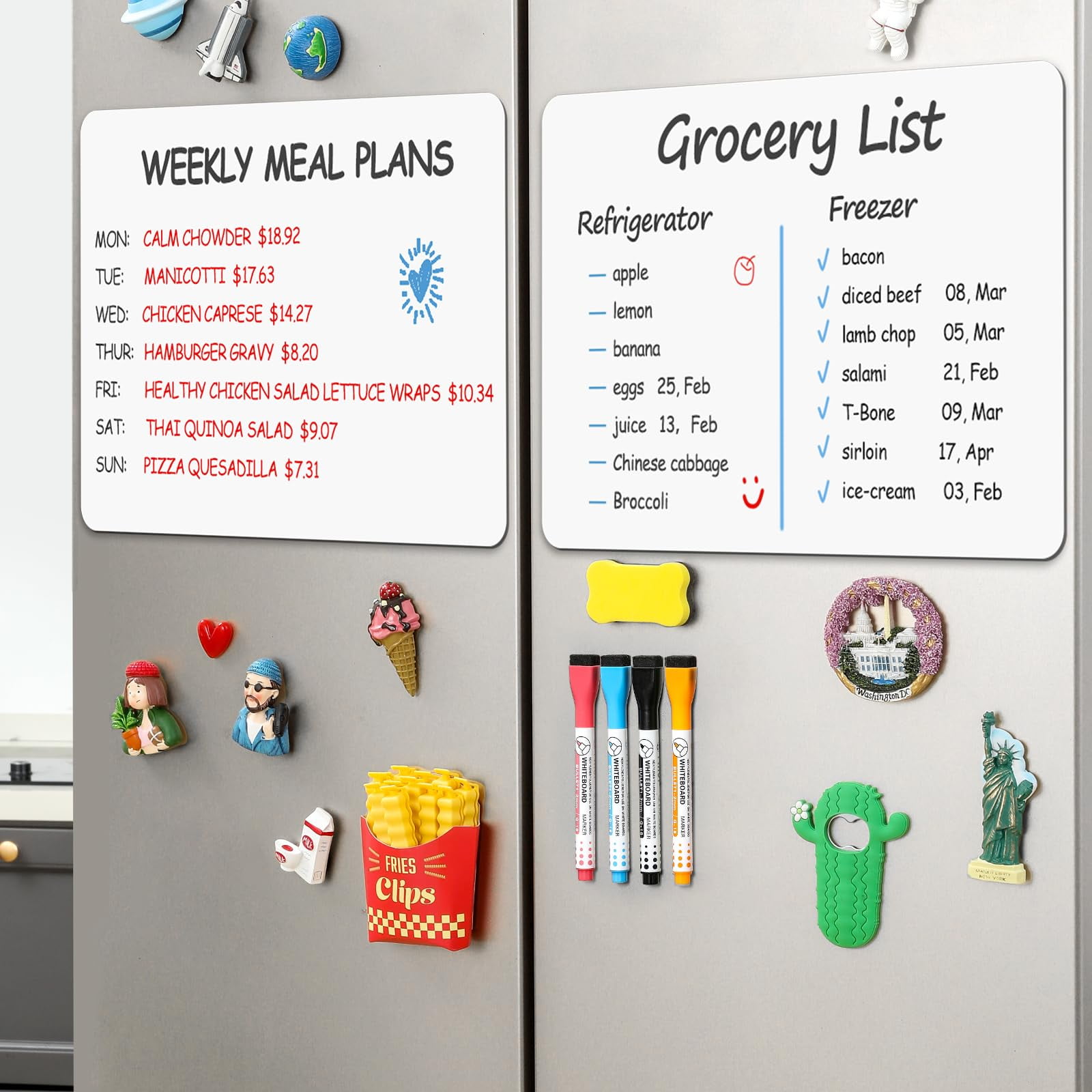 2 PCS Magnetic Dry Erase Whiteboard for Fridge, Reuasble & Erasable White Board Sheet for Refrigerator, Freezer - Smooth & Flexible Magnet Blank Notepad for Home, Kitchen Organizer and Planner