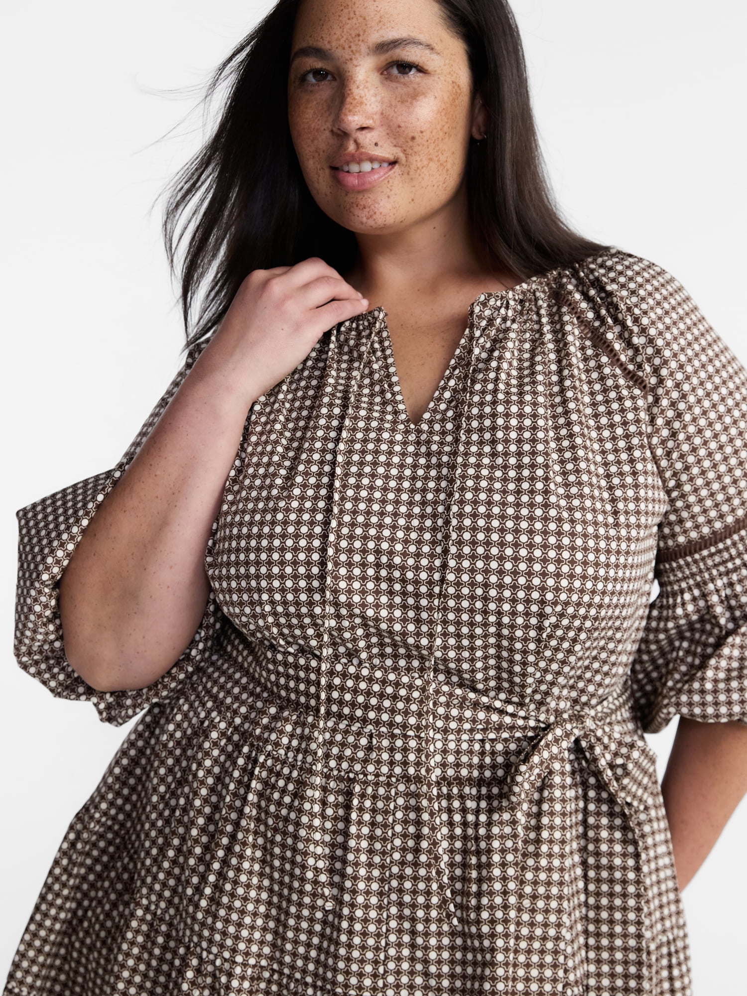 Terra & Sky Women’s Plus Mini Dress with Elbow Length Puff Sleeves, Sizes 0X-5X