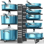 Hadineeon Pots and Pans Organizer for Cabinet, Maestri House 8 Tier Pot Rack with 3 DIY Methods, Adjustable Pan Organizer Rack for Cabinet, Pot Lid Organizer