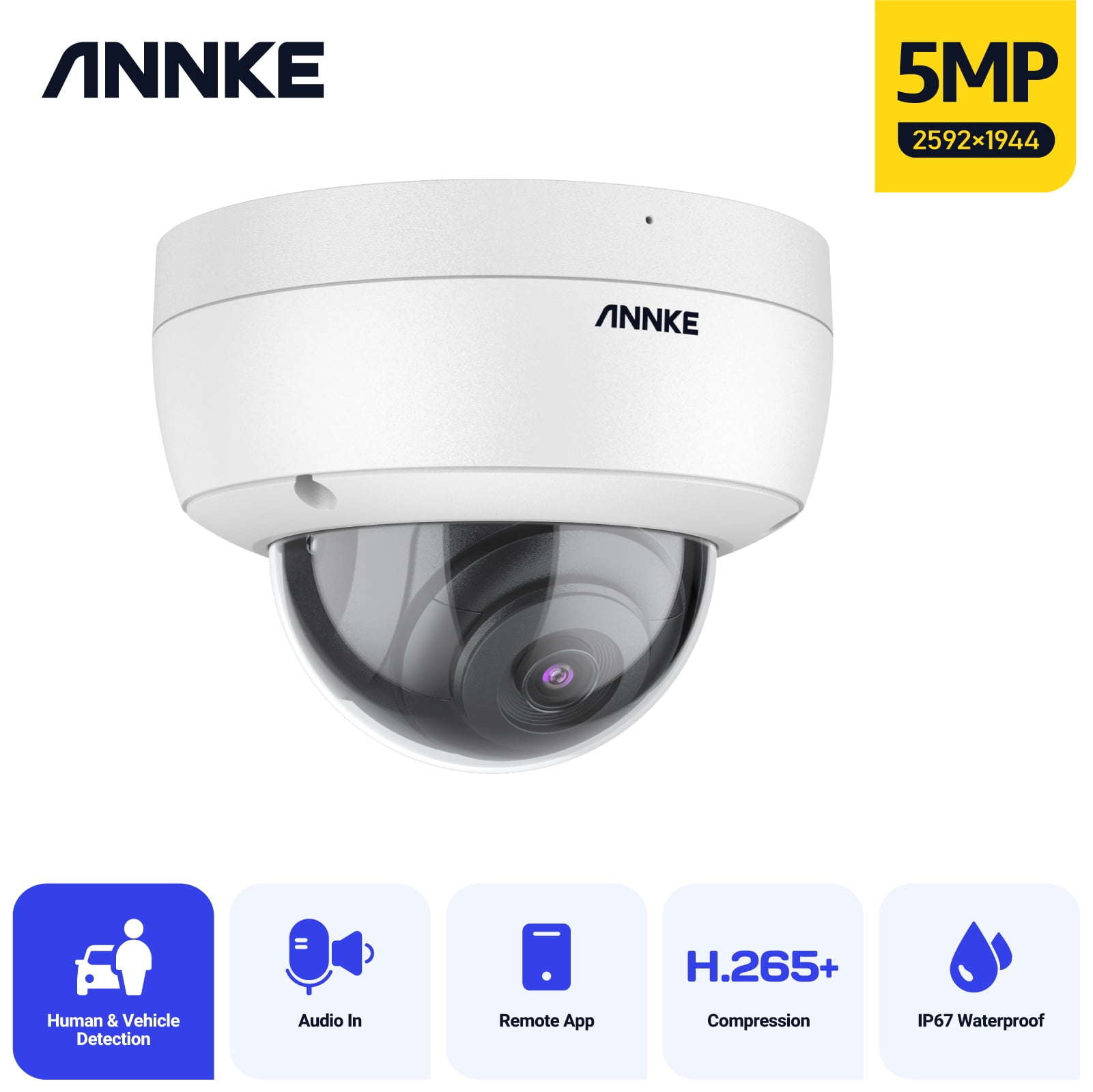 Pilfer Pillar Have learned ANNKE Dome 5MP Poe Security IP Camera Super HD H.265+ with 100 ft EXIR 2.0  Night Vision,120 dB WDR & 3D DNR,Support 256 GB TF Card,Remote Access  Built-in Mic,IP67 Weatherproof - Walmart.com