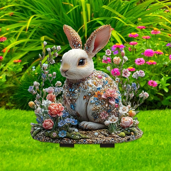 Gmogad Colorful Bunny Ground Plug - Weatherproof Outdoor Potted Plant Decor - Whimsical Flower Pot Insert for Family Gardens & Kids Play Areas