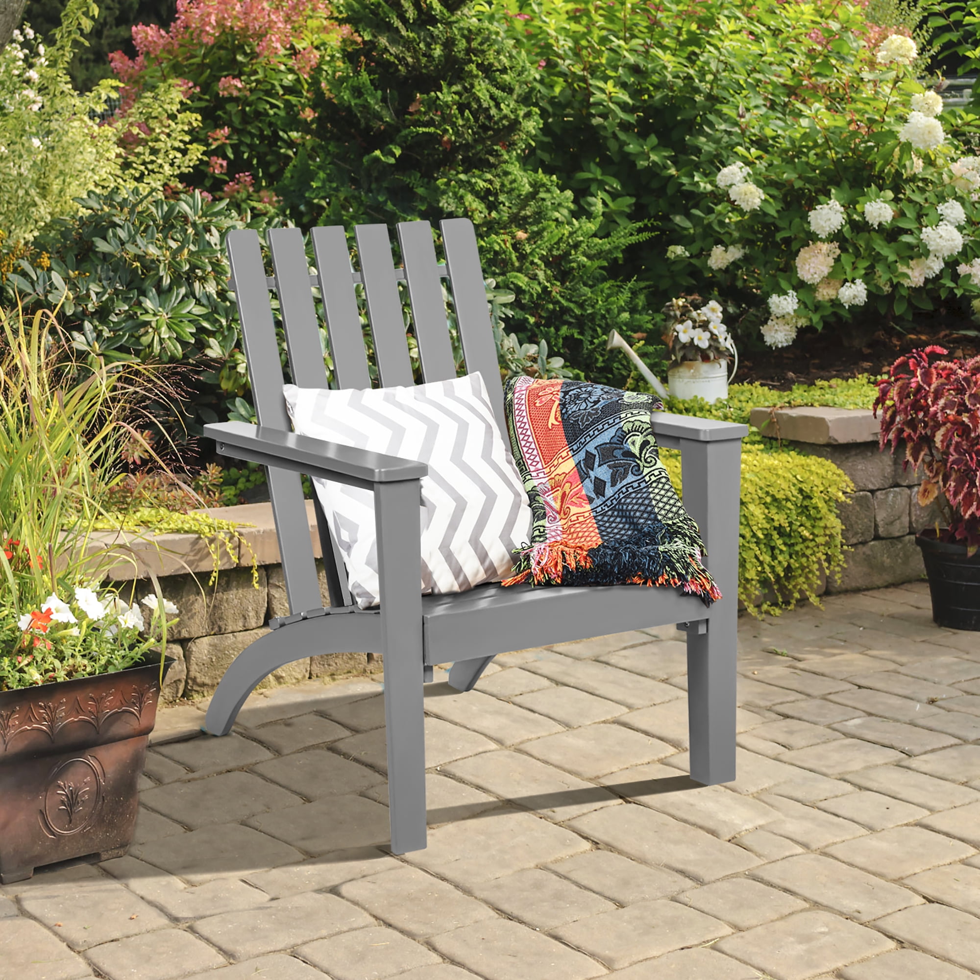 Costway Patio Adirondack Chair Acacia Wood Lounge Armrest Garden Deck Gray