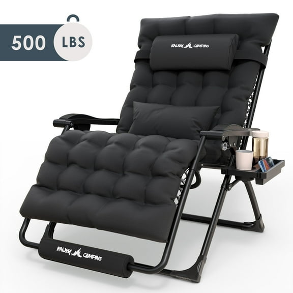 Techmilly Oversized Zero Gravity Chair Set of 1, 33In XL Portable Lawn Chair with Cushion,Support 500LB,Black