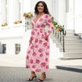 thumbnail image 3 of FKELYI Pink Strawberry Cow Print Womens Fall Dress Long Sleeve Maxi Dress for Wedding Party Casual Outdoor Cloth V Neck Soft Dresses with Pocket, 2XL, 3 of 6