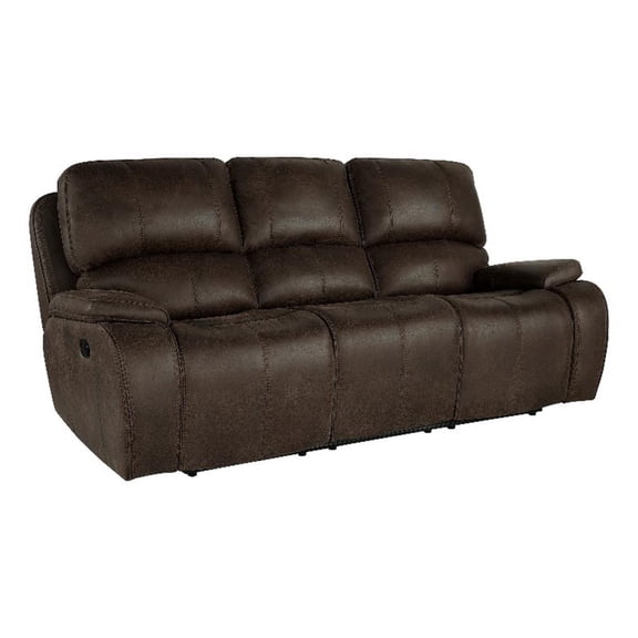 Benjara Talo 88" Sofa- Dual Manual Recliner- Cushioned Seat- Brown Faux Leather