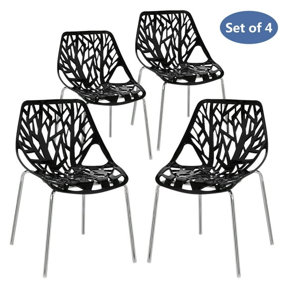 Ktaxon Dining Chairs (Set of 4) Modern Nest Style Lounge Chairs Kid-Friendly Birch Chairs, Stackable Modern Chair Black