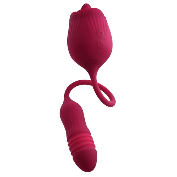Evolved Wild Rose Rechargeable Dual-Ended Silicone Thrusting Egg Flicking Tongue Vibrator Red