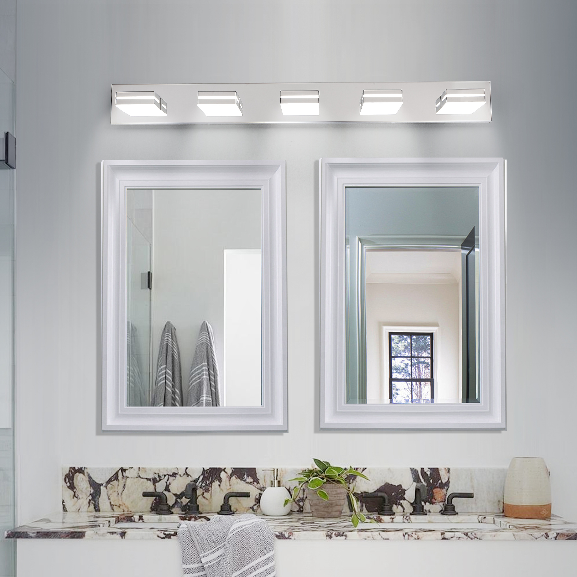 Leumius Modern 5-Light LED Vanity Light, Sleek Minimalist Design, Energy-Efficient, Easy to Install Wall Sconce for Mirror, Bathroom, Bedroom and Hallway Chrome