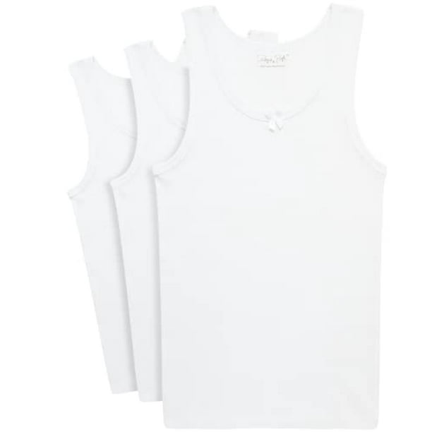 Rene Rofe Girls' Undershirt - 100% Cotton Scoop Neck Tank Top (3 Pack,  Size: 2T-14), Size 3T, White 