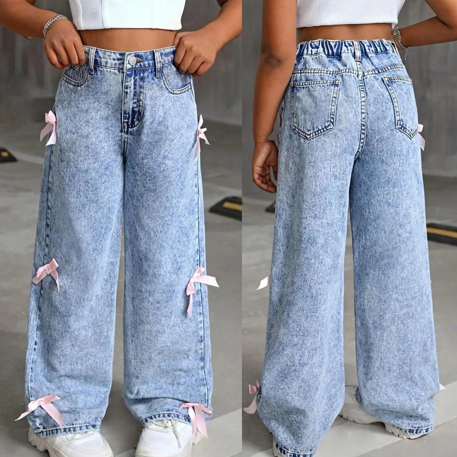 YESIMOLA High Waisted Wide Leg Jeans Girl Jeans Petite Flare Pants High Yoga Pants Warm Baby Clothes Infant Girl Clothes Gifts for Girls 8-10, Blue 12-13 Years
