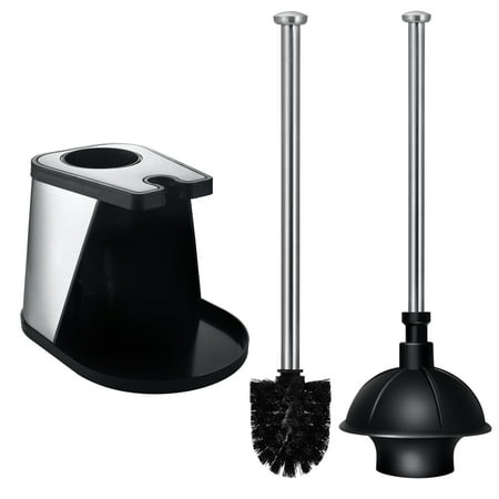 Toilettree Products Toilet Plunger & Bowl Brush Combo for Bathroom Cleaning – Stainless Steel Set with 2 In 1 Holder
