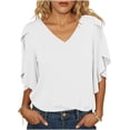 thumbnail image 2 of VEKDONE Womens 3/4 Length Sleeve Tops Summer Loose Fit V-Neck Casual Blouse Solid Color Lightweight Shirts Fashion Clothes White S, 2 of 9