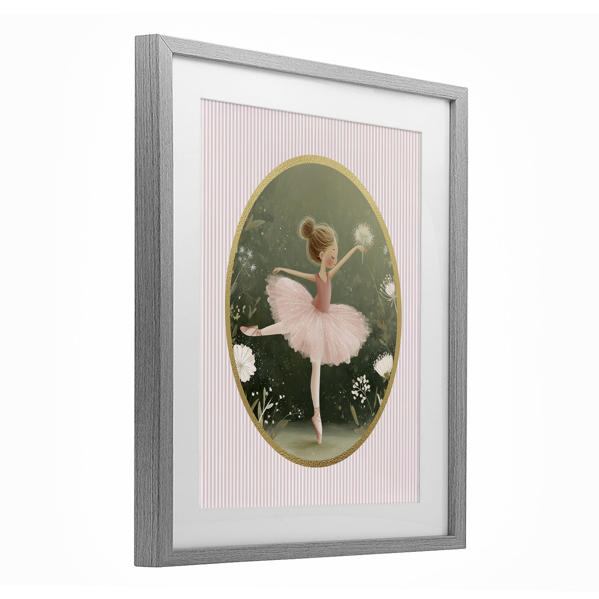 Stupell Industries Green & Pink Ballerina Gray Framed Print Under Glass, design by Christine Simpson Art