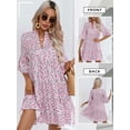 thumbnail image 7 of Xuanfei Women Graphic Print V Neck Flare Half Sleeve Pleated Tiered Hem Mini Dress, 7 of 7