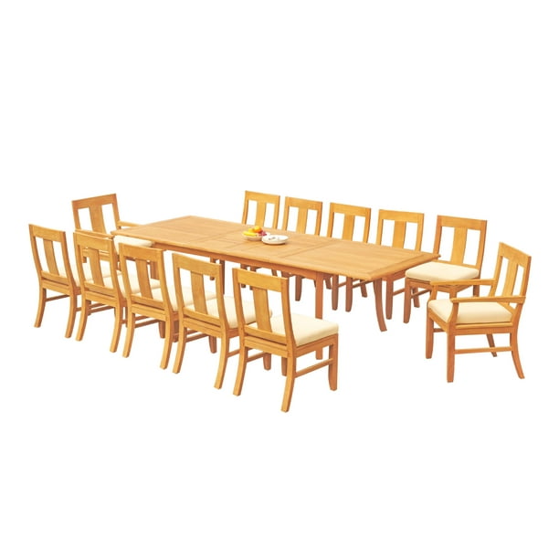 Teak Dining Set12 Seater 13 Pc 118" Rectangle Table, 10 Armless and 2