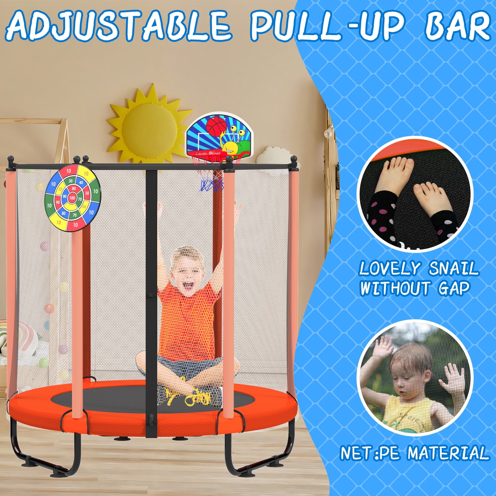 ACWARM HOME 5FT Toddler Trampoline For Kids 60" Mini Size Indoor&Outdoor With Safety Net Gift for Boys & Girls 440Lbs for Orange