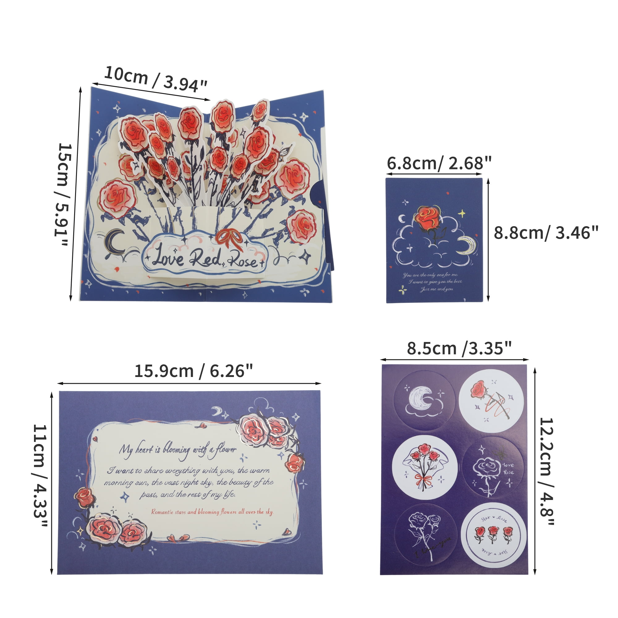 Unique Bargains Floral Pops Up Card 3D Greeting Cards with Envelope Blue Rose Bouquet