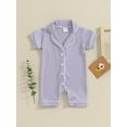 thumbnail image 2 of Biekopu Baby Boys Girls Jumpsuits Short Sleeve Lapel Collar Button Down Textured Rompers Newborn Pajamas, 2 of 8