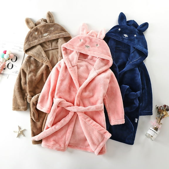 Esaierr 1-7 Years Girls Hooded Fleece Robe for Toddler Kids ,Cartoon Cute Fleece Beach Towel Bathrobe Soft Fuzzy Bathrobe Printed Bath Towel