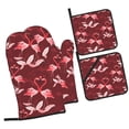 thumbnail image 1 of LAKIMCT Gants de Four et Porte-Casseroles Flamants Roses Tropicaux Rouges Antidérapants Résistants à la Chaleur pour Cuisine Pâtisserie Cuisson Barbecue, Ensemble de 4 Pcs, 1 of 9