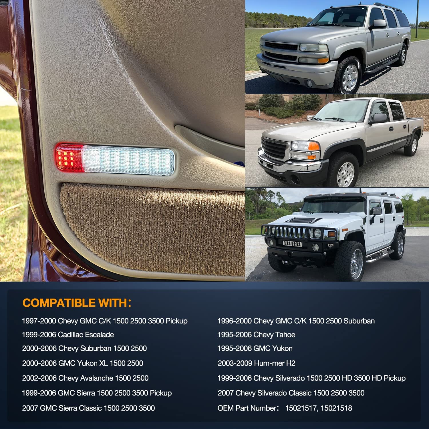 Full LED Door Courtesy Light For Chevy Silverado, Suburban, Tahoe, GMC Sierra, Yukon